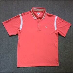 Callaway Golf Polo Mens Size XL Pink White‎ Performance Short Sleeve Shirt